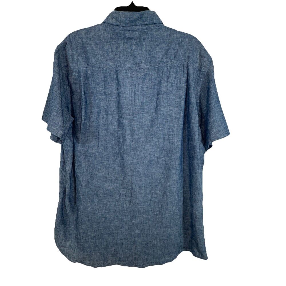 Free Assembly Men Blue Linen Cotton Short‎ Sleeve Button Down Shirt Dual Pocket - Picture 2 of 7